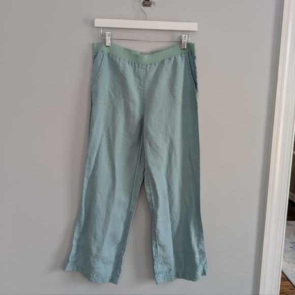 Pants - Women's J.jill Linen With EmbroiderybLight Blue Wide-Leg Pants XS